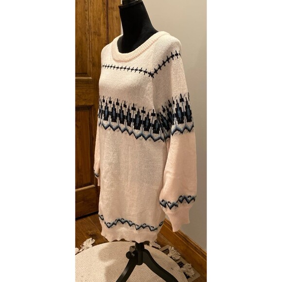 Sweater Dress Size XL Cream Blue Fair Isle Design Loose Knit Lightweight Stylish - Picture 6 of 12